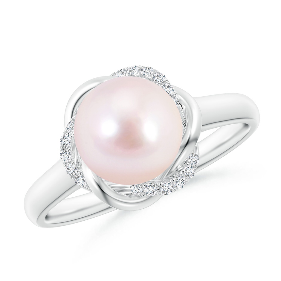 8mm AAAA Japanese Akoya Pearl Ring with Braided Diamond Halo in White Gold 