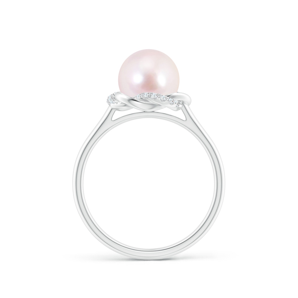 8mm AAAA Japanese Akoya Pearl Ring with Braided Diamond Halo in White Gold Side 1
