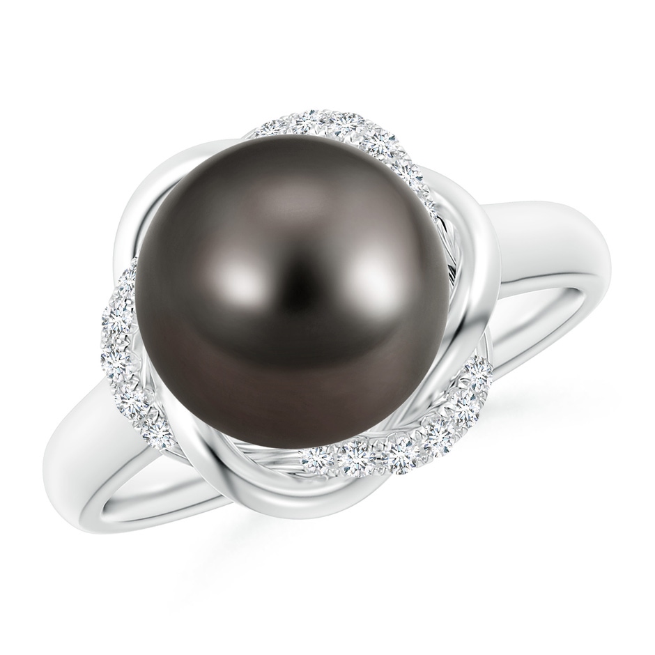 10mm AAA Tahitian Pearl Ring with Braided Diamond Halo in White Gold 