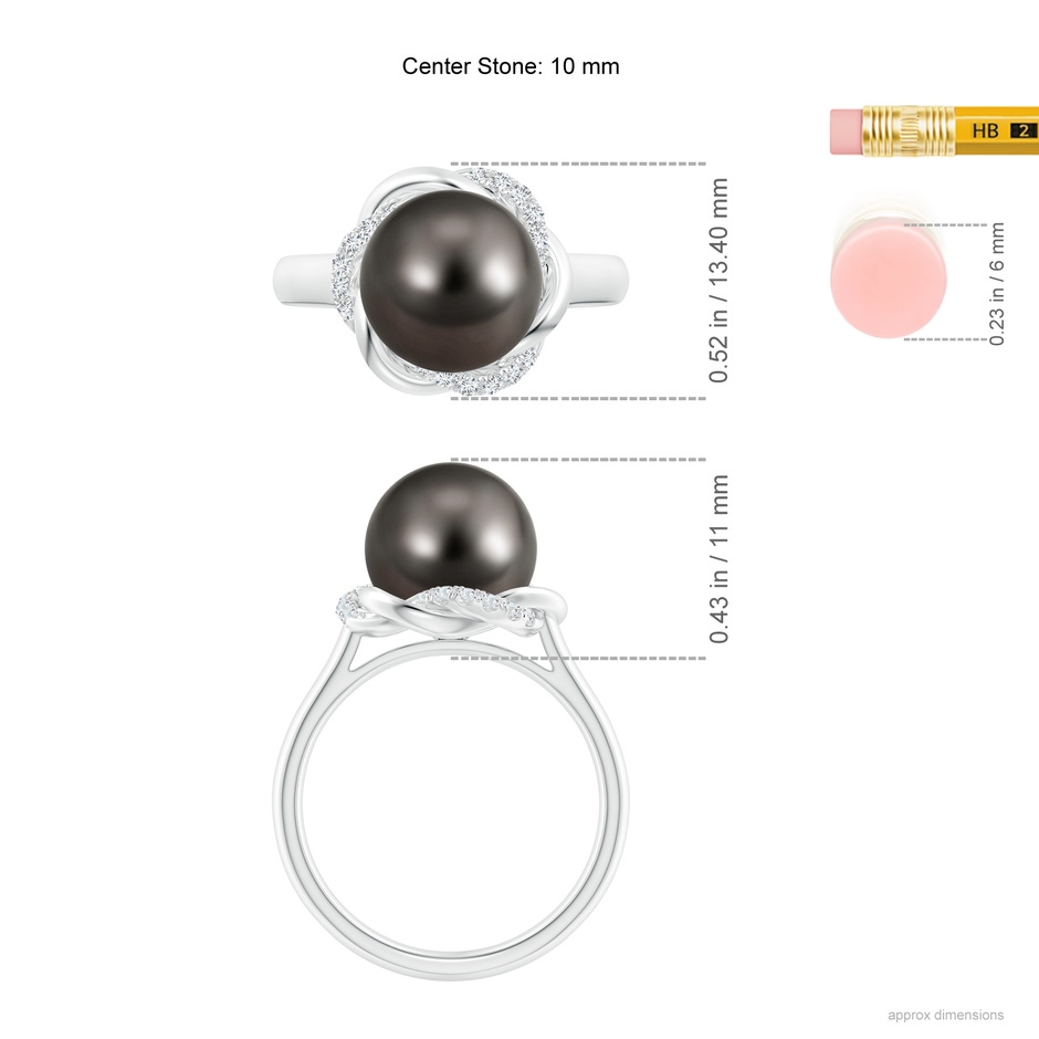 10mm AAA Tahitian Pearl Ring with Braided Diamond Halo in White Gold ruler