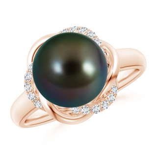 10mm AAAA Tahitian Pearl Ring with Braided Diamond Halo in Rose Gold