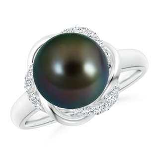 10mm AAAA Tahitian Pearl Ring with Braided Diamond Halo in White Gold