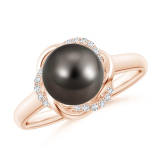 8mm AAA Tahitian Pearl Ring with Braided Diamond Halo in Rose Gold