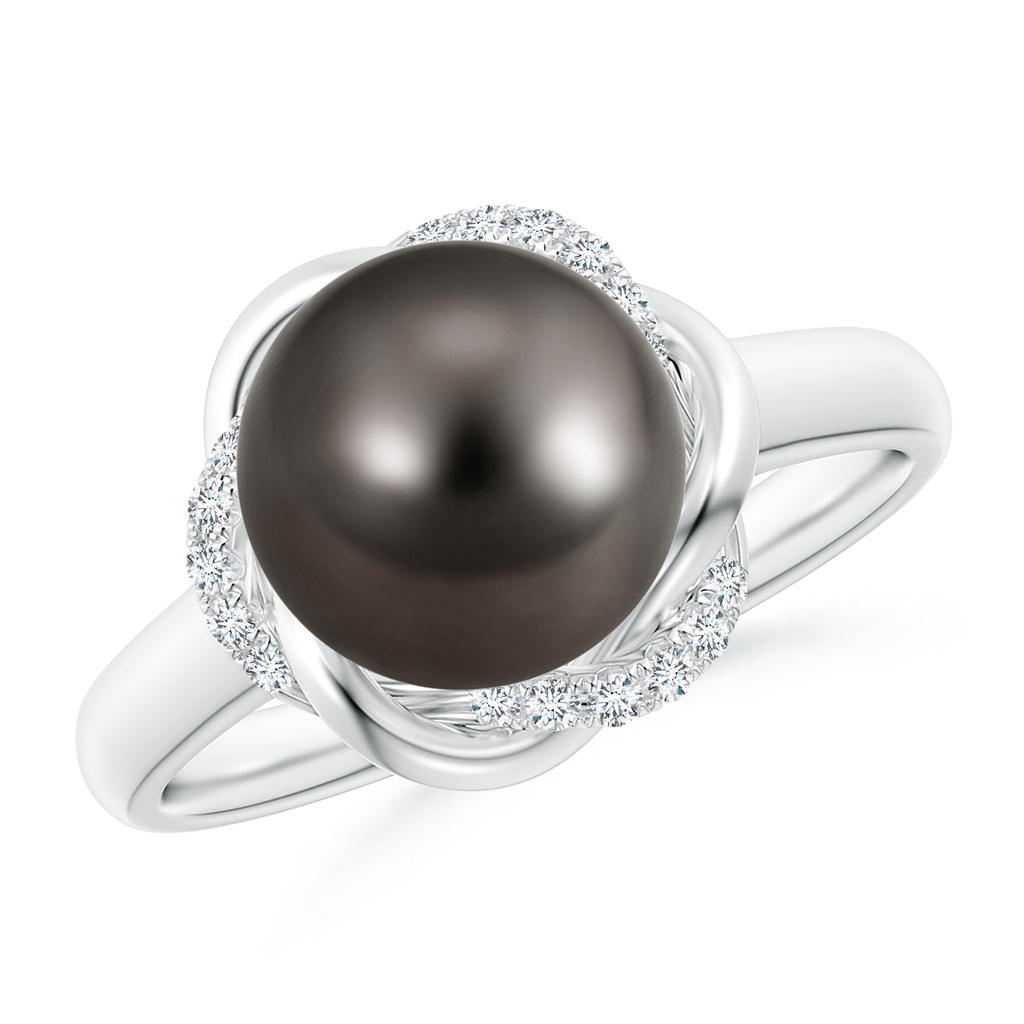 9mm AAA Tahitian Pearl Ring with Braided Diamond Halo in White Gold