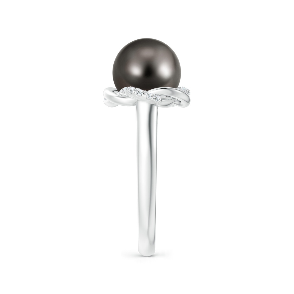 9mm AAA Tahitian Pearl Ring with Braided Diamond Halo in White Gold Side 2