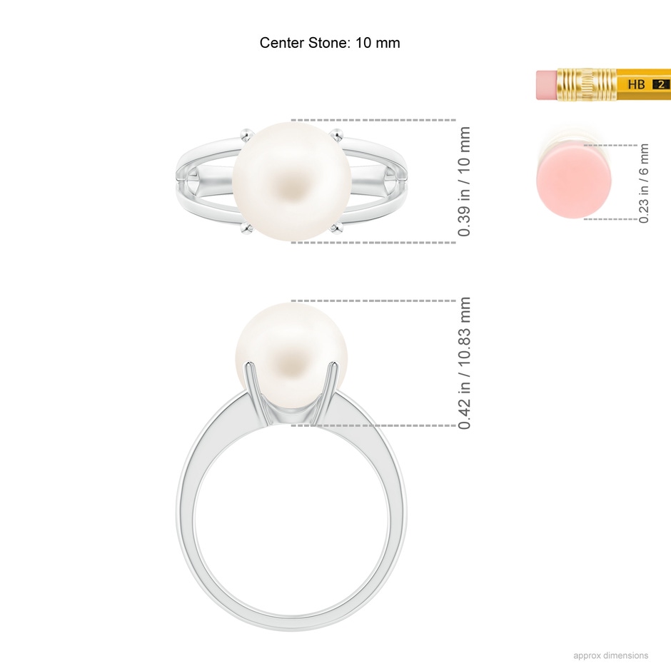 10mm AA Solitaire Freshwater Pearl Split Shank Ring in P950 Platinum ruler