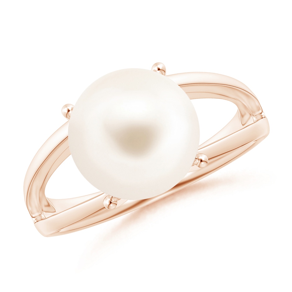 10mm AAA Solitaire Freshwater Pearl Split Shank Ring in Rose Gold 