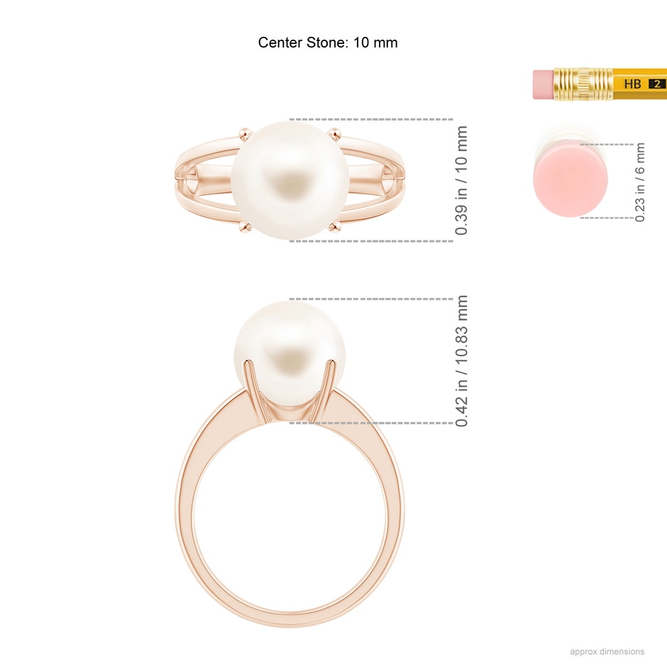 10mm AAA Solitaire Freshwater Pearl Split Shank Ring in Rose Gold ruler