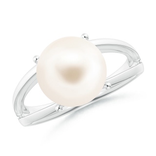 10mm AAA Solitaire Freshwater Pearl Split Shank Ring in White Gold