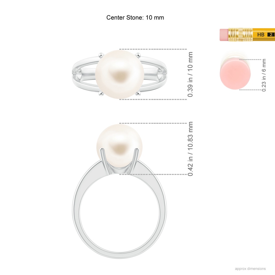 10mm AAA Solitaire Freshwater Pearl Split Shank Ring in White Gold ruler