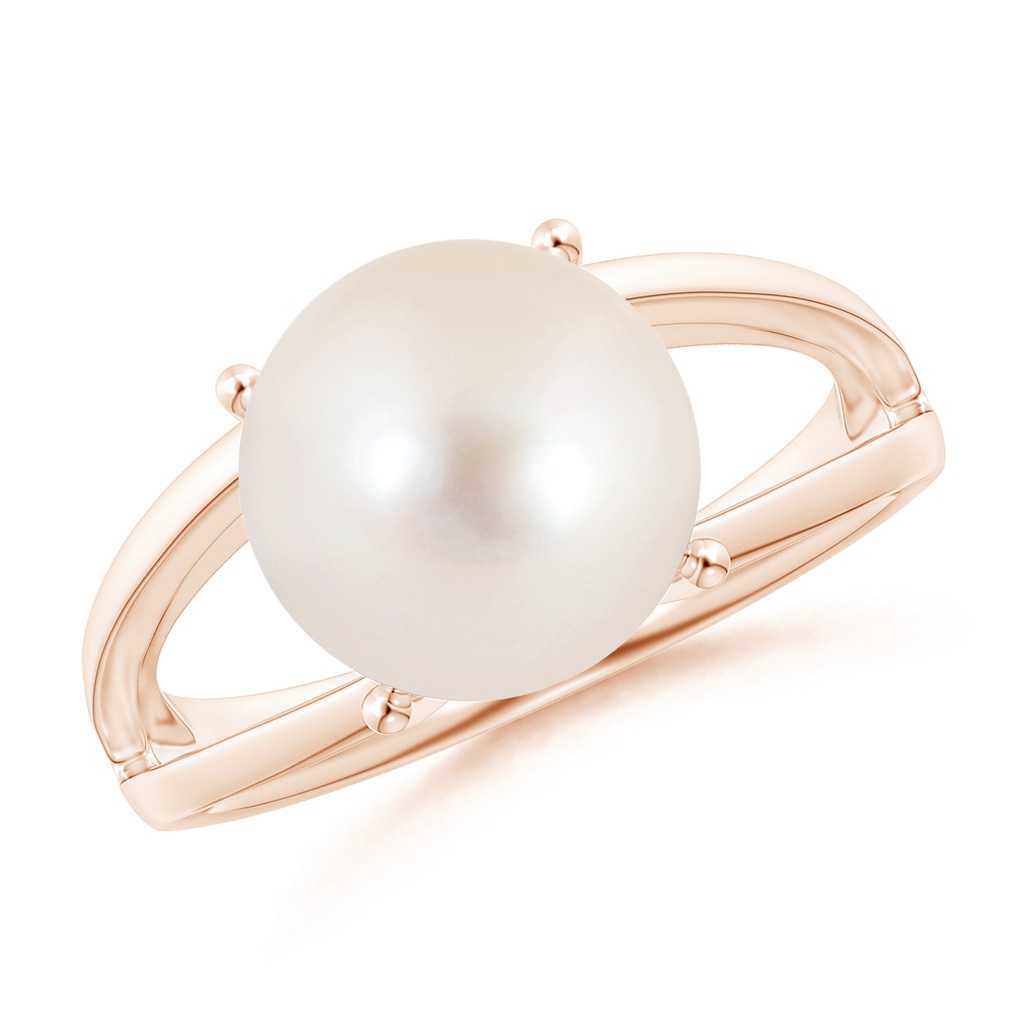 10mm AAAA Solitaire Freshwater Pearl Split Shank Ring in Rose Gold