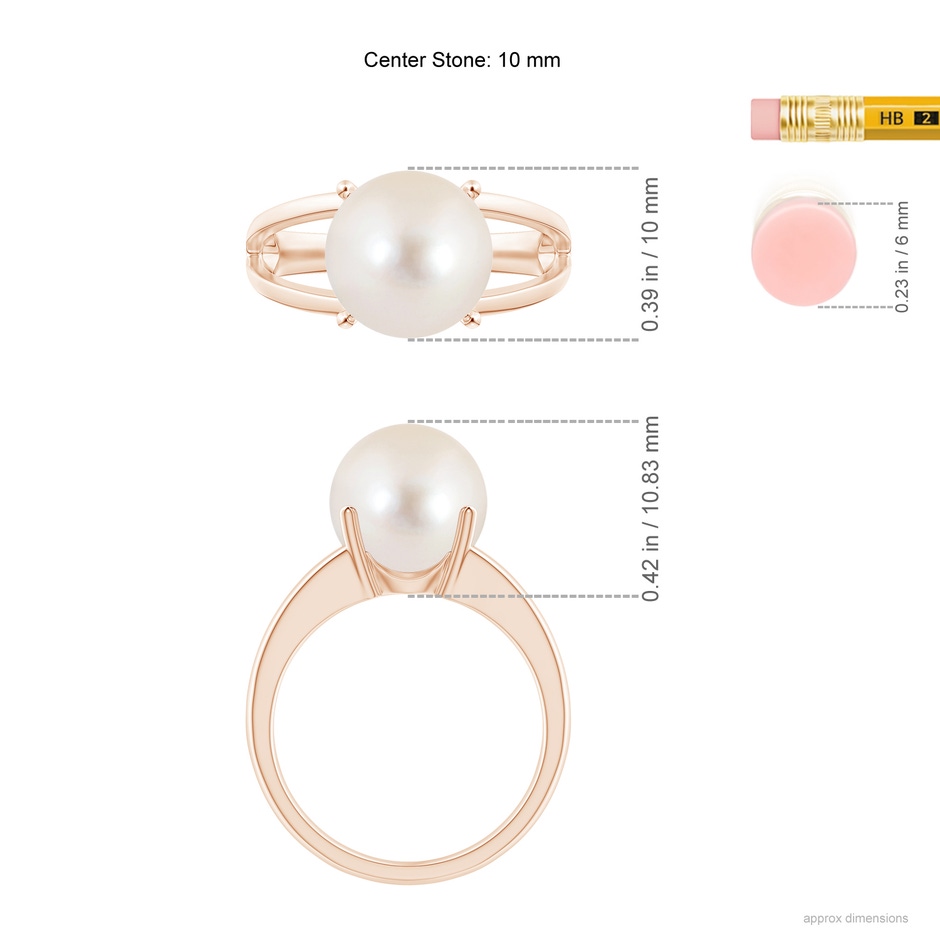 10mm AAAA Solitaire Freshwater Pearl Split Shank Ring in Rose Gold ruler