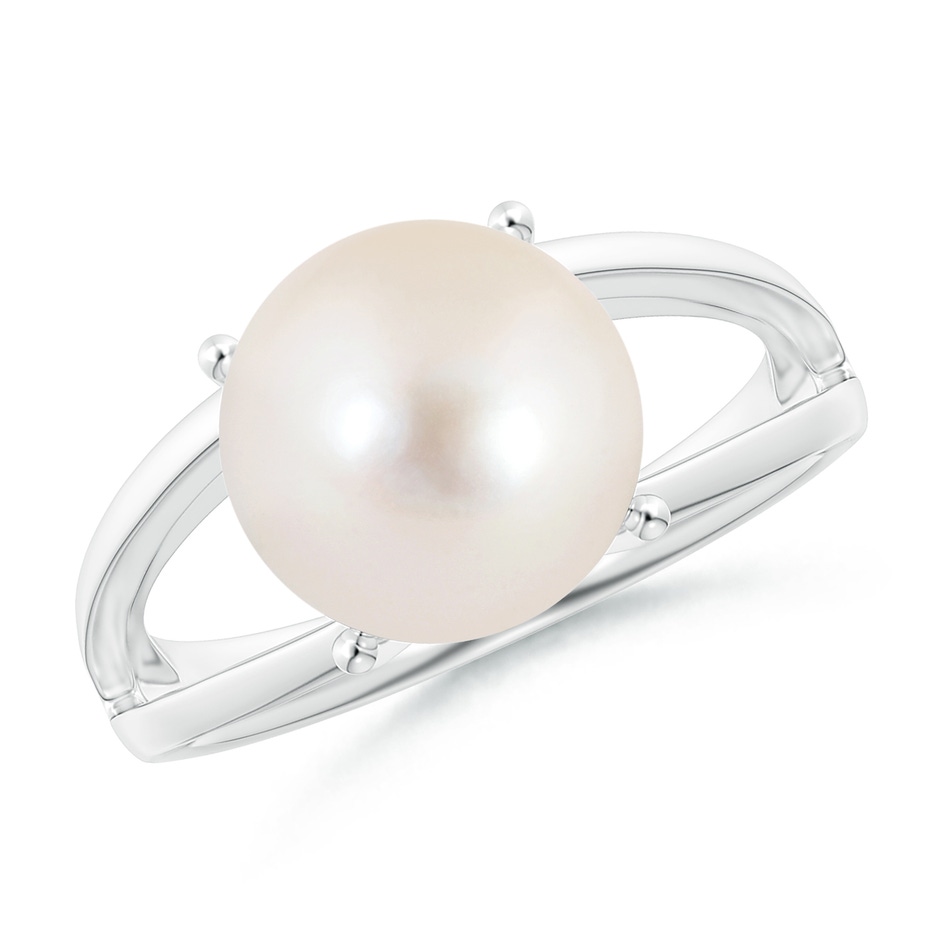 10mm AAAA Solitaire Freshwater Pearl Split Shank Ring in White Gold 