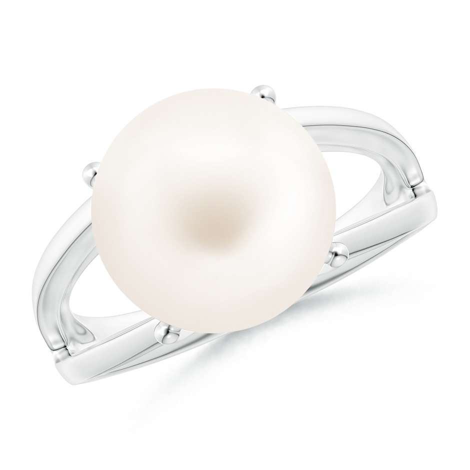 12mm AA Solitaire Freshwater Pearl Split Shank Ring in White Gold 