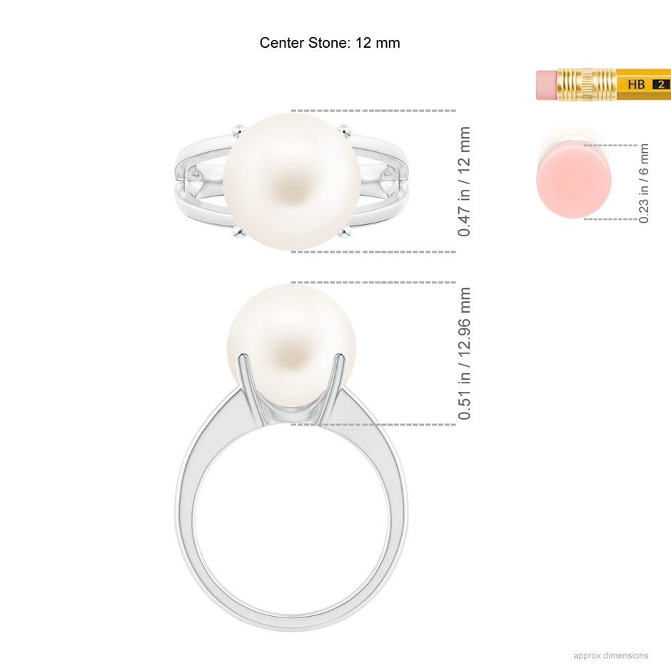 12mm AA Solitaire Freshwater Pearl Split Shank Ring in White Gold ruler
