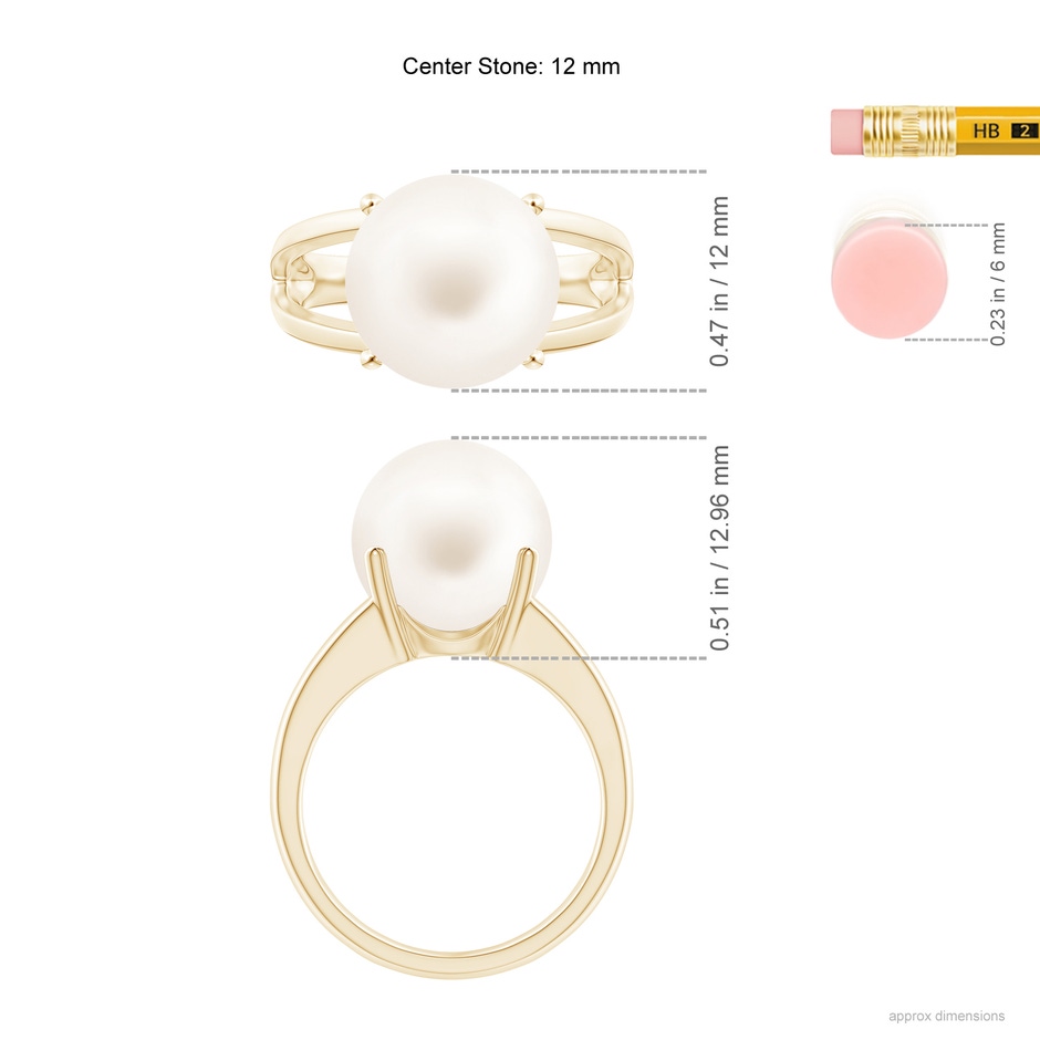 12mm AA Solitaire Freshwater Pearl Split Shank Ring in Yellow Gold ruler