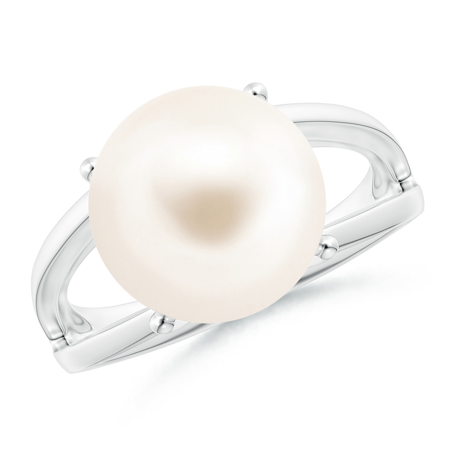 12mm AAA Solitaire Freshwater Pearl Split Shank Ring in White Gold 