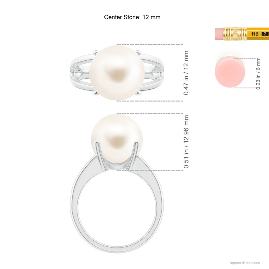 12mm AAA Solitaire Freshwater Pearl Split Shank Ring in White Gold ruler