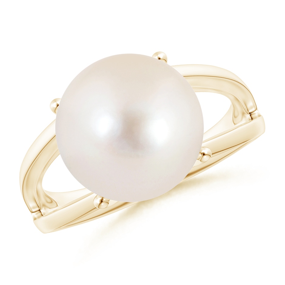 12mm AAAA Solitaire Freshwater Pearl Split Shank Ring in Yellow Gold 