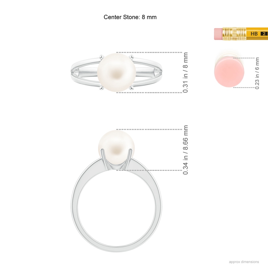 8mm AA Solitaire Freshwater Pearl Split Shank Ring in P950 Platinum ruler