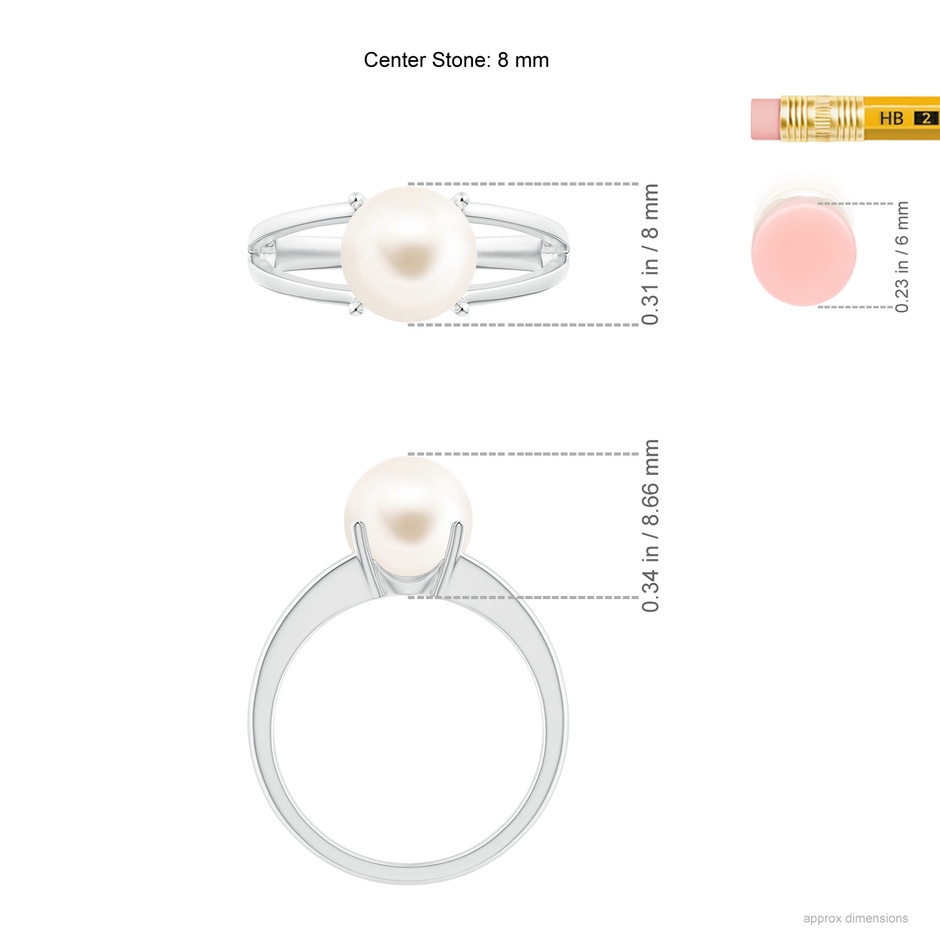 8mm AAA Solitaire Freshwater Pearl Split Shank Ring in P950 Platinum ruler