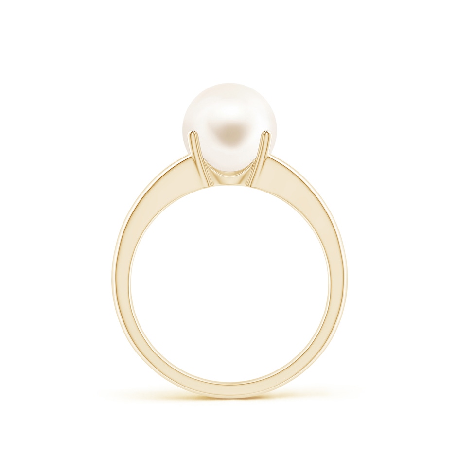 8mm AAA Solitaire Freshwater Pearl Split Shank Ring in Yellow Gold side 1