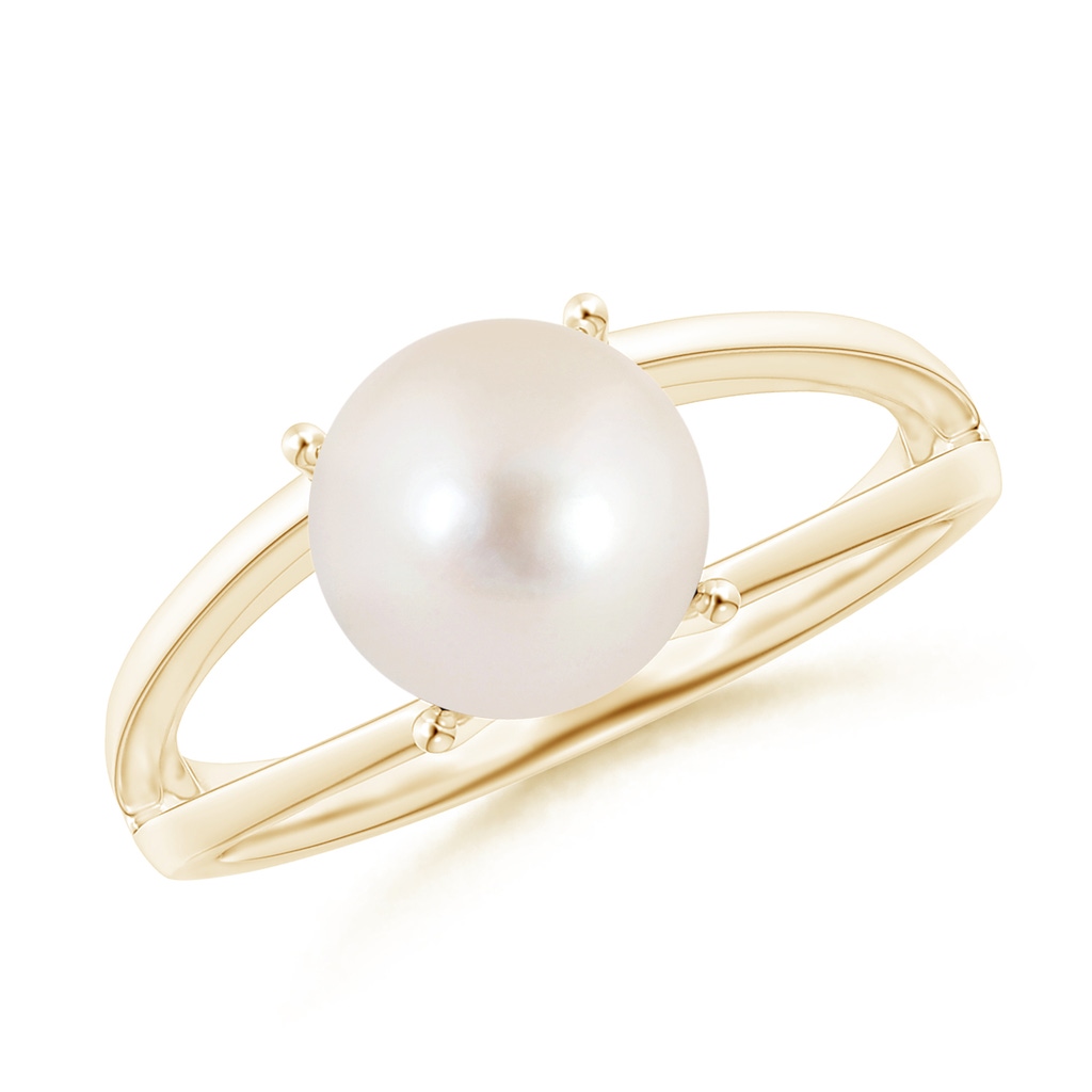 8mm AAAA Solitaire Freshwater Pearl Split Shank Ring in Yellow Gold