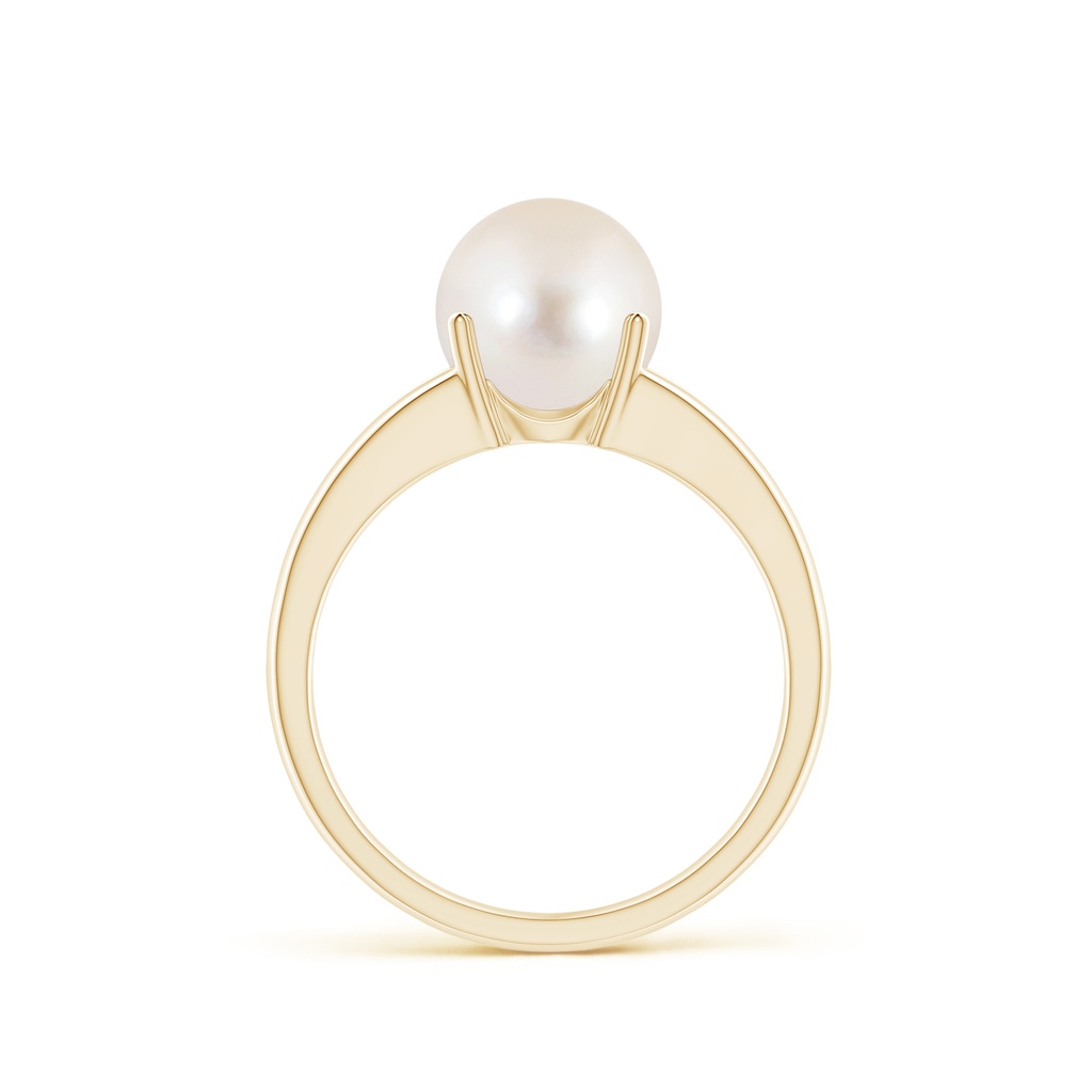 8mm AAAA Solitaire Freshwater Pearl Split Shank Ring in Yellow Gold Side 1