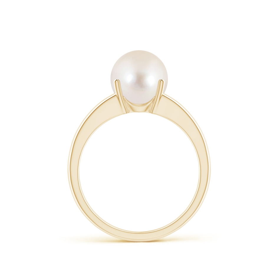 8mm AAAA Solitaire Freshwater Pearl Split Shank Ring in Yellow Gold side 1