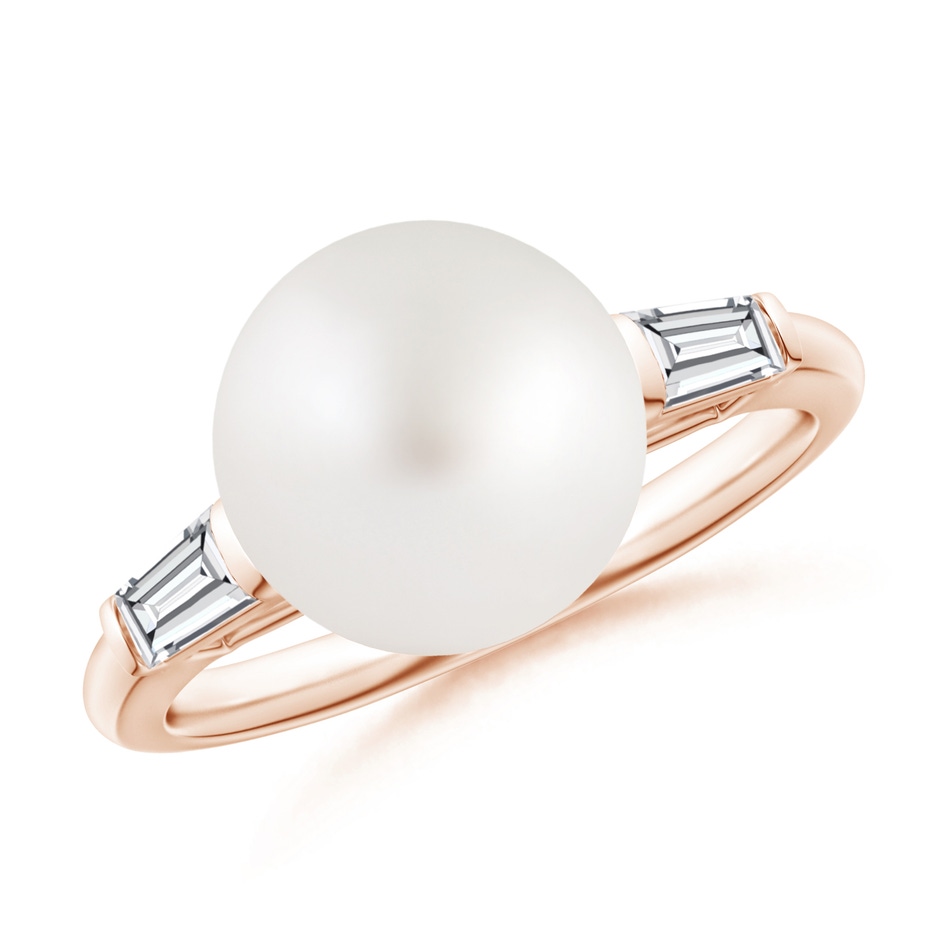 10mm AA South Sea Pearl Ring with Baguette Diamonds in Rose Gold 