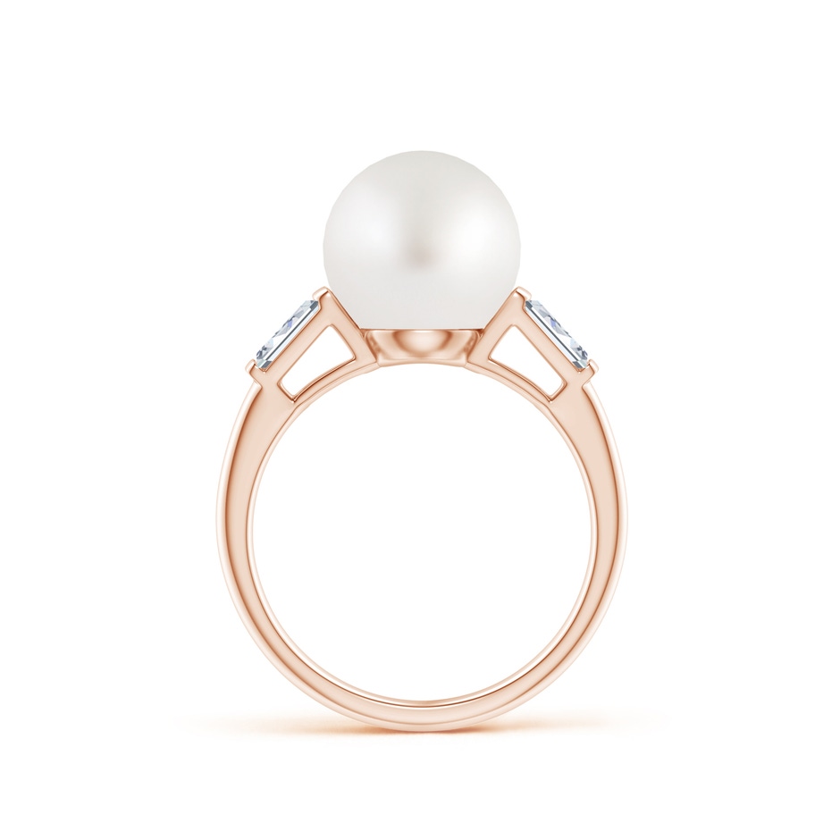 10mm AA South Sea Pearl Ring with Baguette Diamonds in Rose Gold side 1