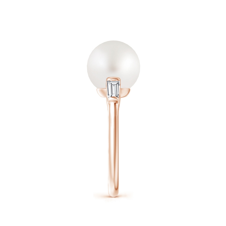 10mm AA South Sea Pearl Ring with Baguette Diamonds in Rose Gold side 2