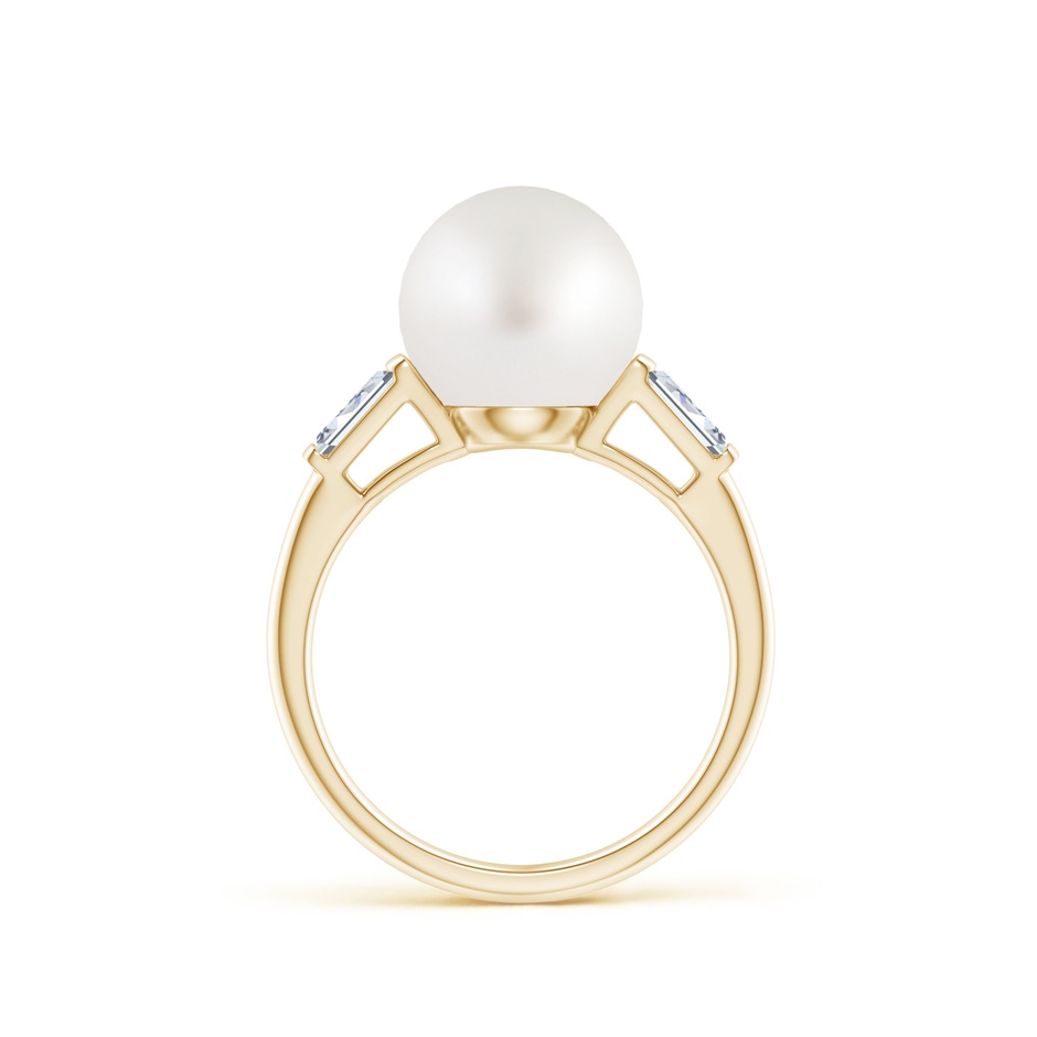 10mm AA South Sea Pearl Ring with Baguette Diamonds in Yellow Gold side 1