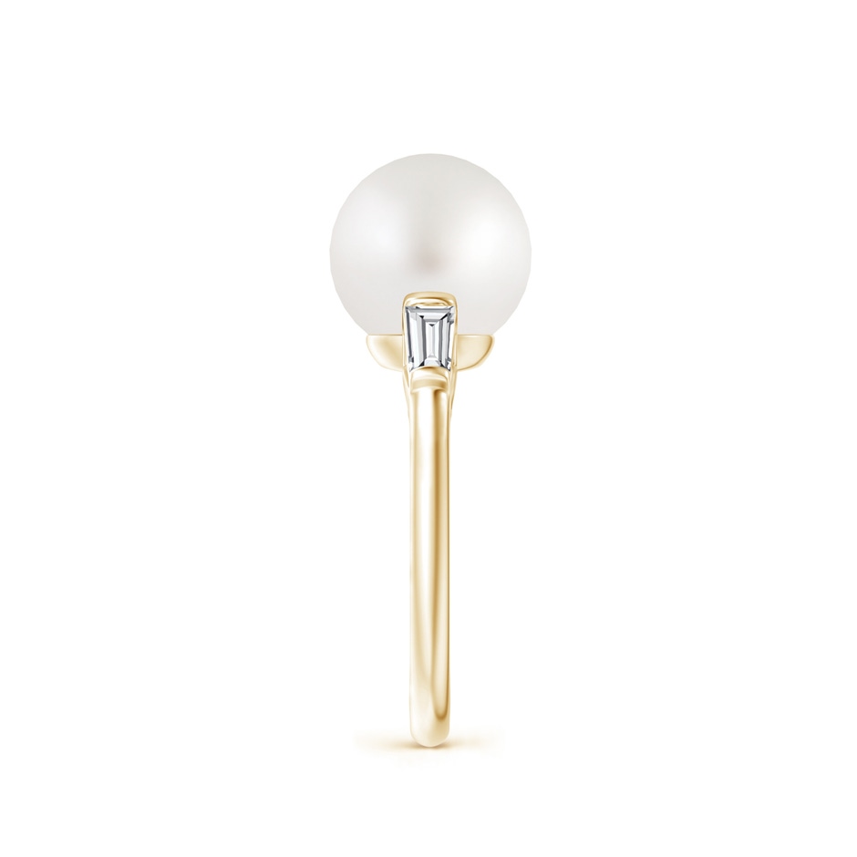 10mm AA South Sea Pearl Ring with Baguette Diamonds in Yellow Gold side 2
