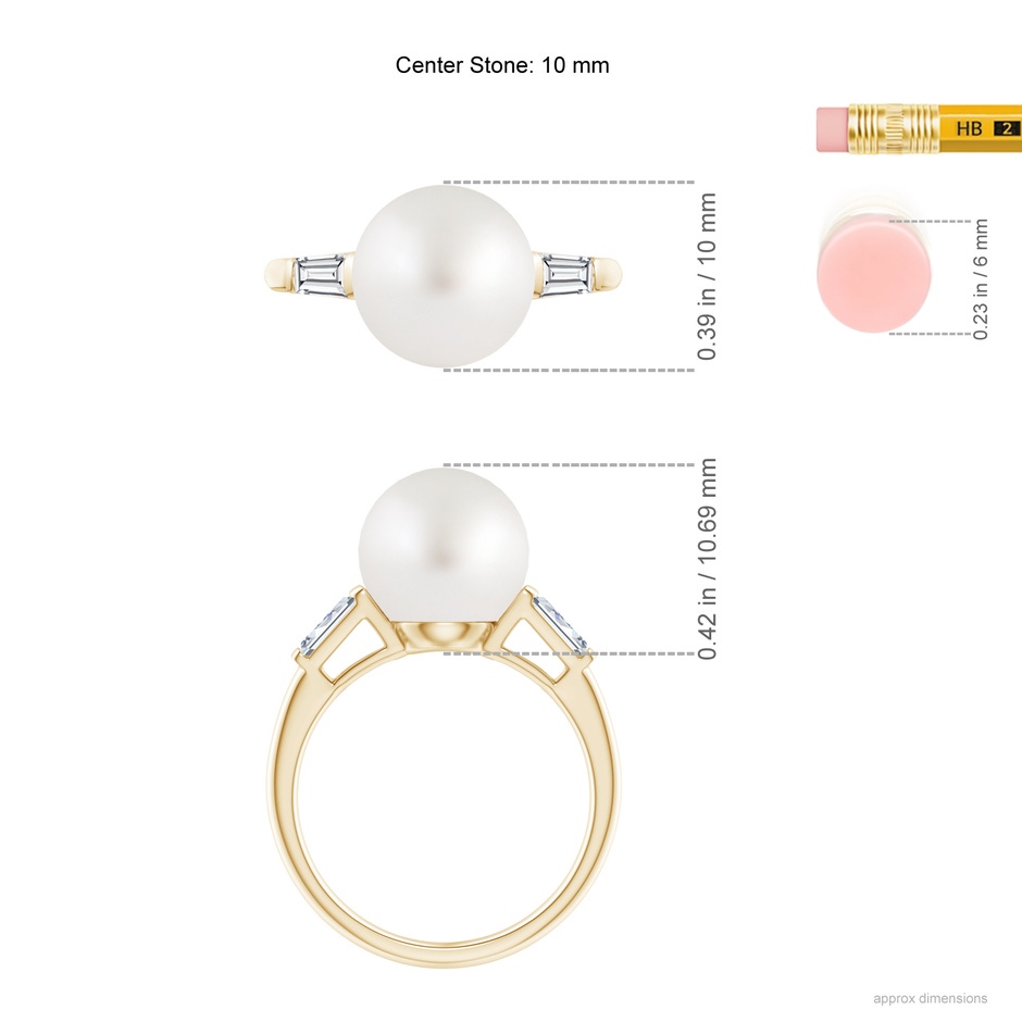 10mm AA South Sea Pearl Ring with Baguette Diamonds in Yellow Gold ruler