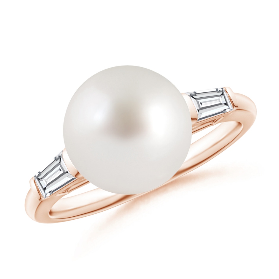 10mm AAA South Sea Pearl Ring with Baguette Diamonds in Rose Gold 
