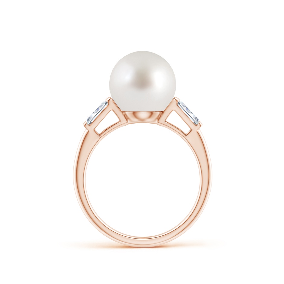 10mm AAA South Sea Pearl Ring with Baguette Diamonds in Rose Gold side 1