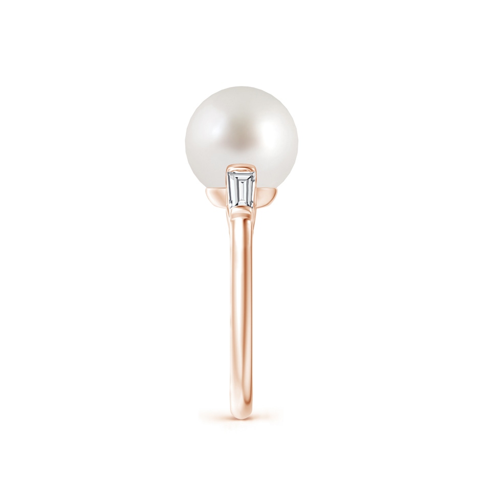 10mm AAA South Sea Pearl Ring with Baguette Diamonds in Rose Gold side 2