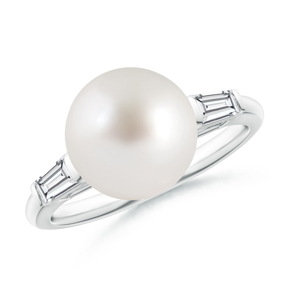 10mm AAA South Sea Pearl Ring with Baguette Diamonds in White Gold 