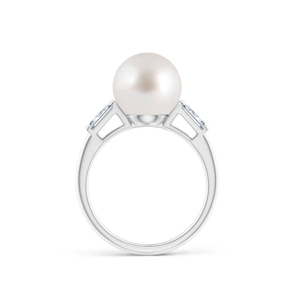 10mm AAA South Sea Pearl Ring with Baguette Diamonds in White Gold side 1