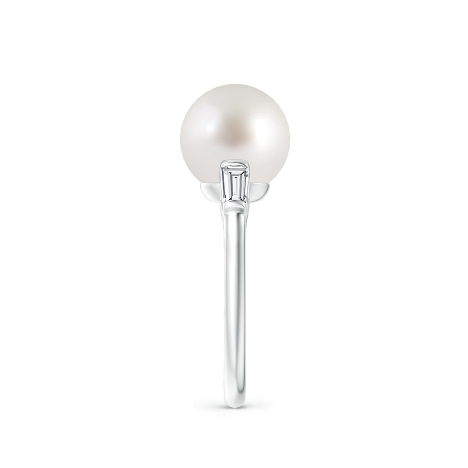 10mm AAA South Sea Pearl Ring with Baguette Diamonds in White Gold side 2