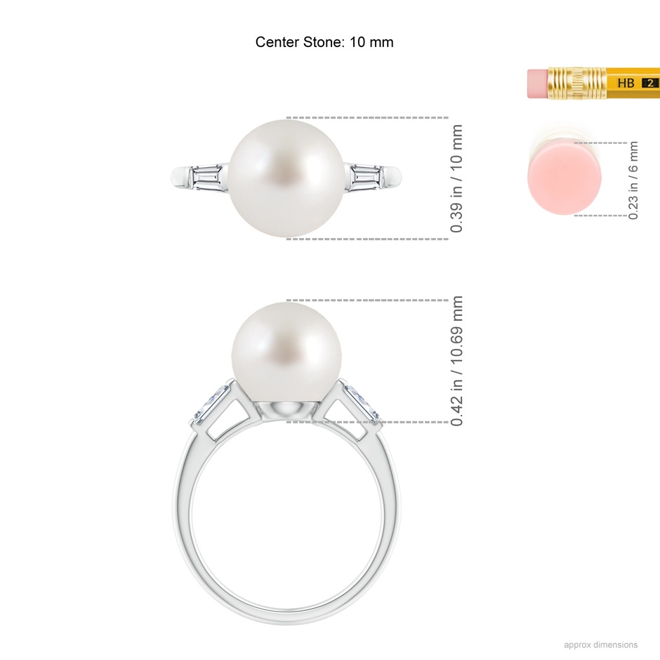 10mm AAA South Sea Pearl Ring with Baguette Diamonds in White Gold ruler