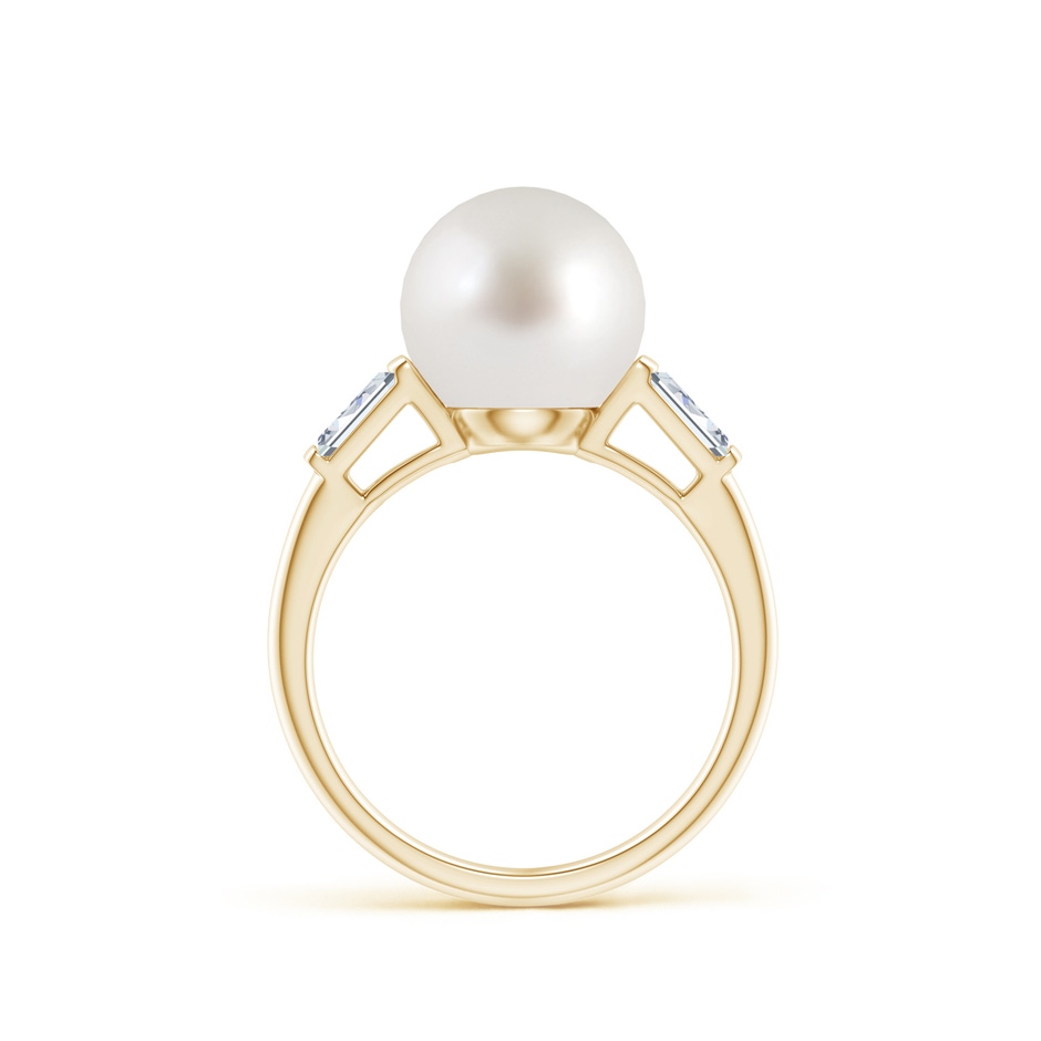 10mm AAA South Sea Pearl Ring with Baguette Diamonds in Yellow Gold side 1