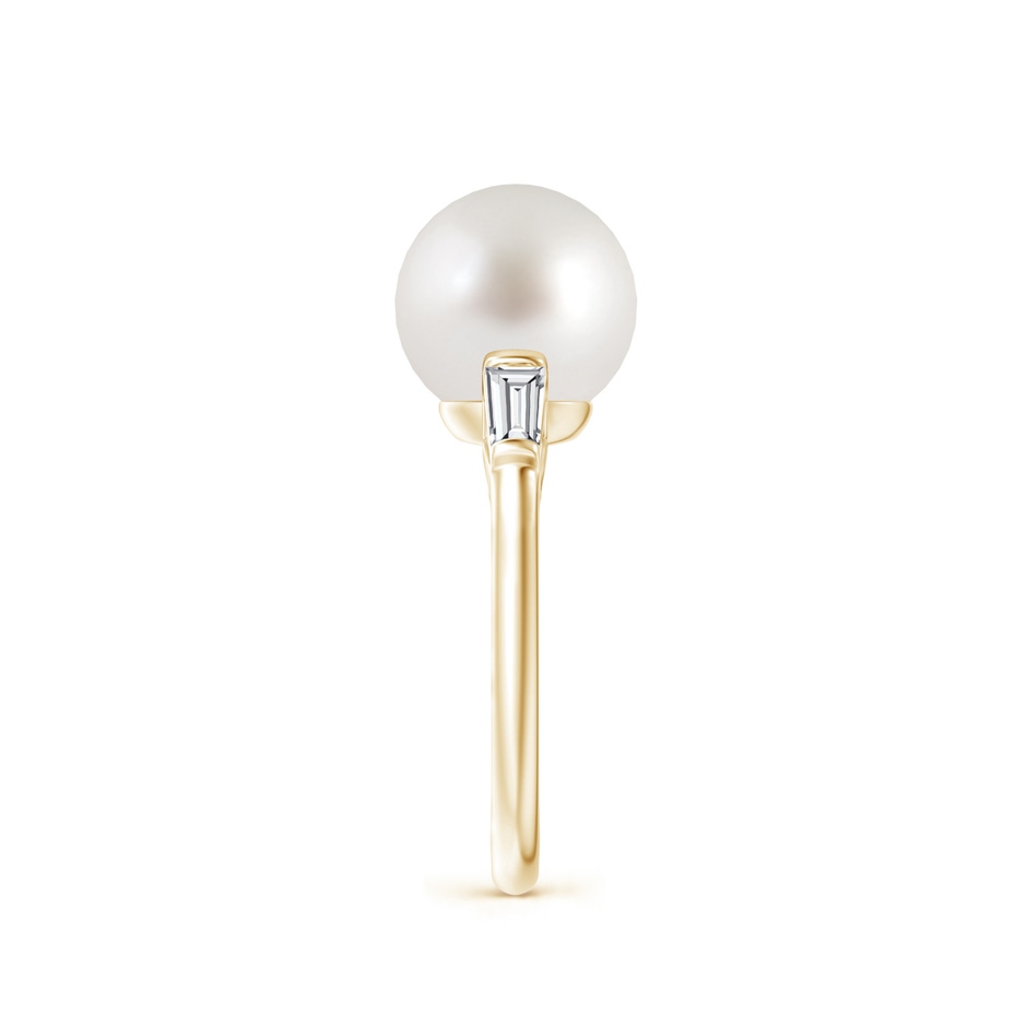 10mm AAA South Sea Pearl Ring with Baguette Diamonds in Yellow Gold side 2