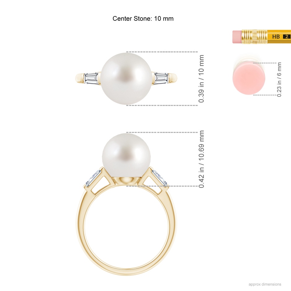 10mm AAA South Sea Pearl Ring with Baguette Diamonds in Yellow Gold ruler
