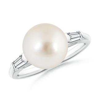 10mm AAAA South Sea Pearl Ring with Baguette Diamonds in P950 Platinum