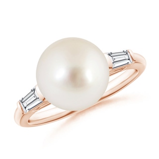 10mm AAAA South Sea Pearl Ring with Baguette Diamonds in Rose Gold