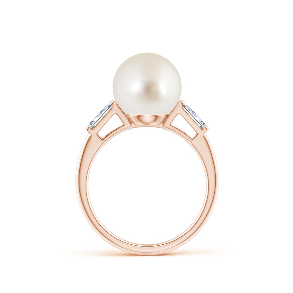 10mm AAAA South Sea Pearl Ring with Baguette Diamonds in Rose Gold side 1