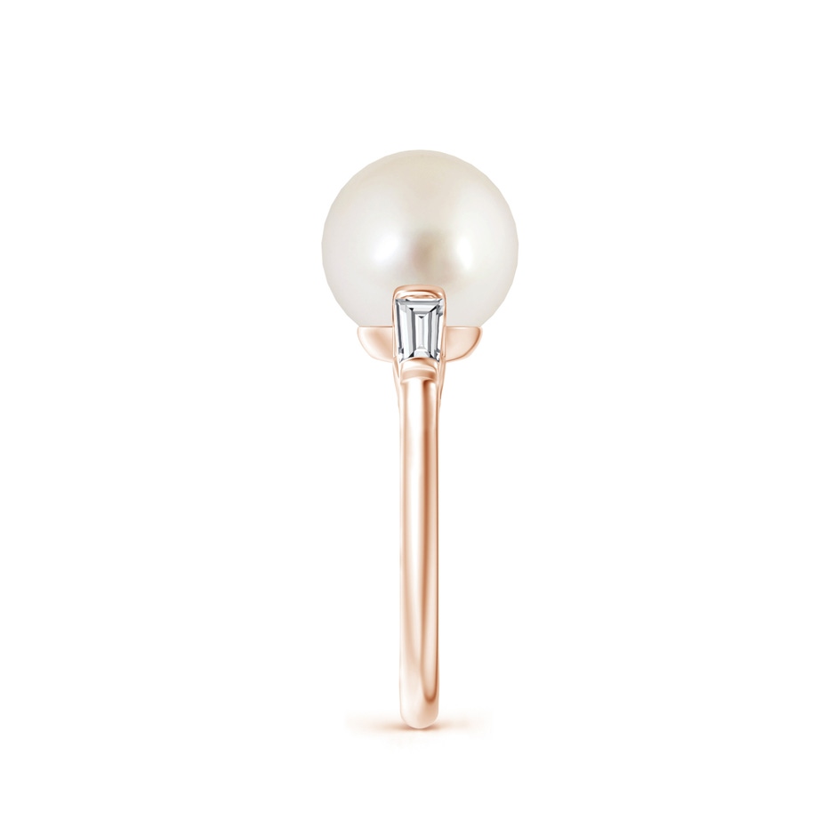10mm AAAA South Sea Pearl Ring with Baguette Diamonds in Rose Gold side 2