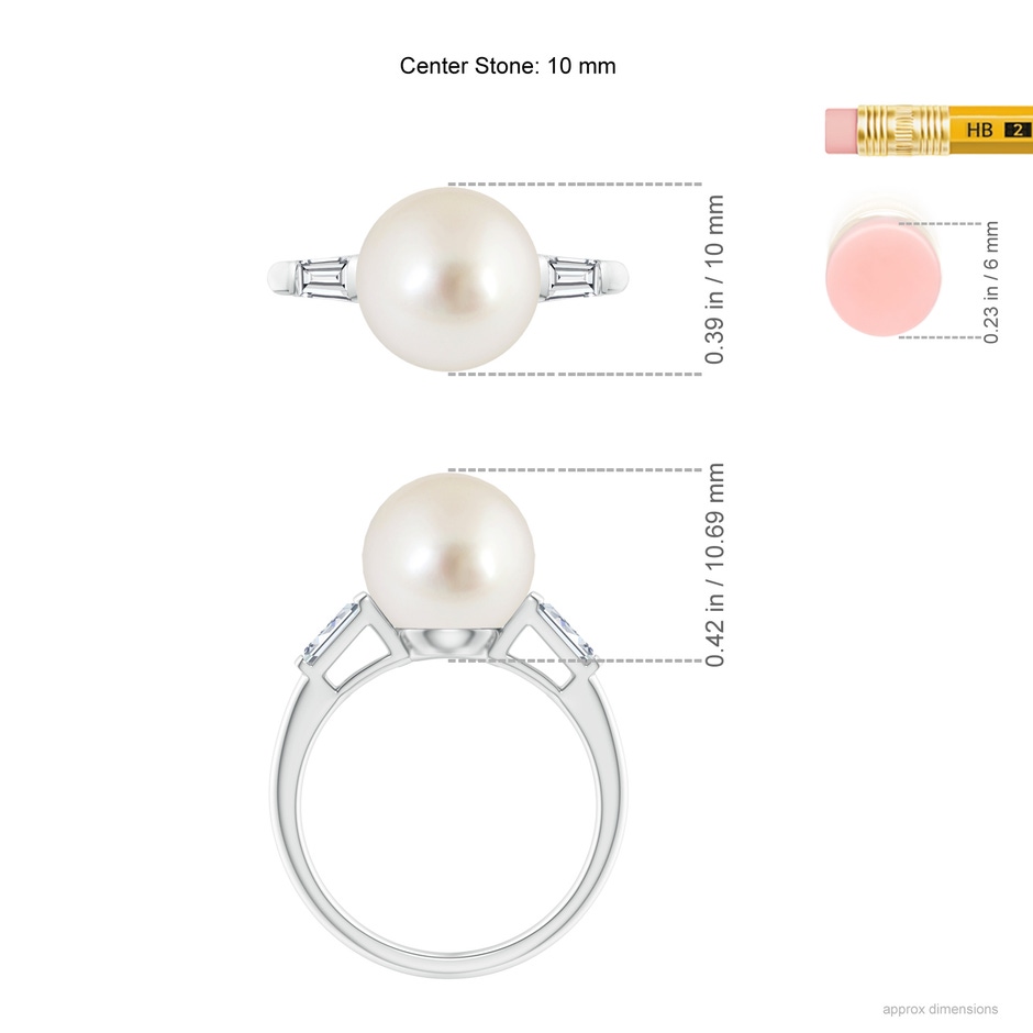 10mm AAAA South Sea Pearl Ring with Baguette Diamonds in White Gold ruler